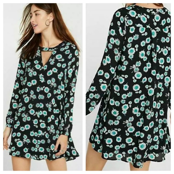 Express Dresses & Skirts - Express Daisy Black Teal Keyhole Dress Medium